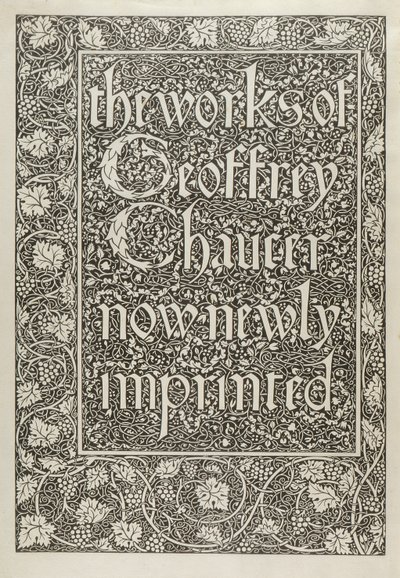 标题页，来自杰弗里乔的作品现在新印迹，由威廉莫里斯（1834-96）1896年刻 作者 爱德华·科利在伯恩·琼斯之后
