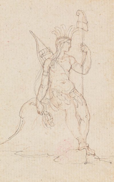 戴着自由帽的美国寓言，约 1760-1848（钢笔、黑墨水、石墨和红色粉笔） 作者 爱德华·弗朗西斯·伯尼