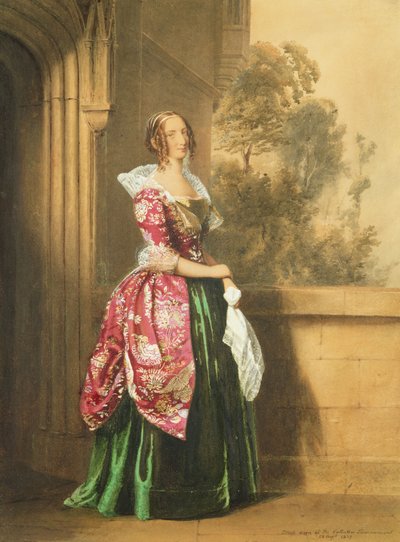 1839年在Eglington锦标赛中穿着她的服装的女士（铅笔和wc） 作者 爱德华·亨利·科博尔德
