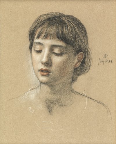 一个女孩的头，1883年（粉笔在纸上） 作者 爱德华·约翰·波因特