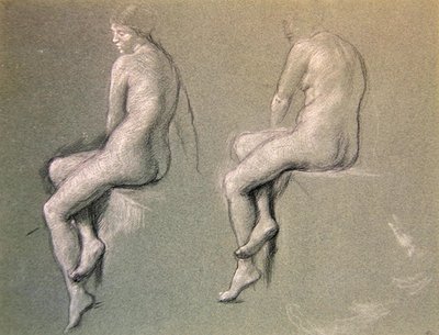游泳冠军》的研究，约1914年（纸上粉笔）。 作者 爱德华·约翰·波因特