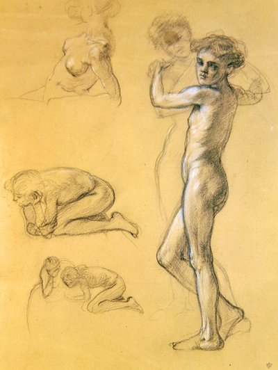 空闲恐惧研究（III），1893年（粉笔在纸上） 作者 爱德华·约翰·波因特