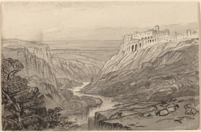 山羊在河谷上方休息 意大利纳尔尼，1884-1885。 作者 爱德华·李尔