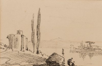 意大利随想曲，c.1837（黑色粉笔在纸上） 作者 爱德华·李尔