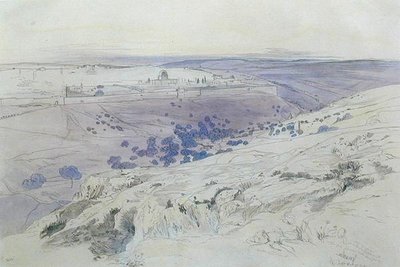 耶路撒冷，1858年4月24日至28日（纸上钢笔、墨水和水彩）。 作者 Edward Lear