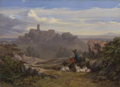 景观与Goatherd，c.1842 作者 爱德华·李尔