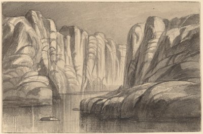 蜿蜒穿过岩石层的河流（埃及菲莱）。 作者 爱德华·李尔