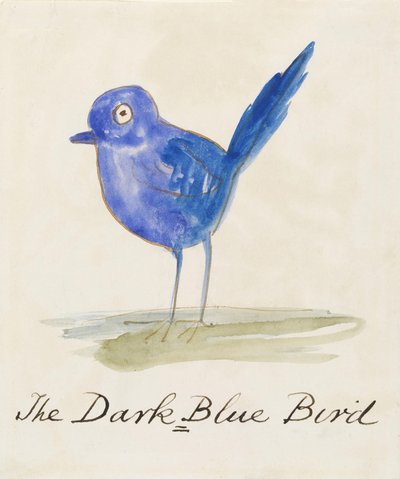 深蓝色的小鸟，来自十六幅漫画鸟画（纸和笔在纸上） 作者 Edward Lear