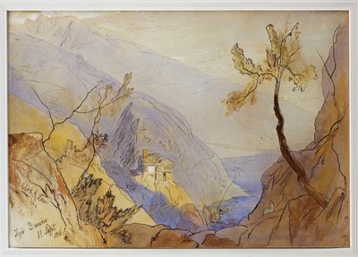 1856年9月11日，阿索斯山圣狄奥尼修斯修道院 作者 爱德华·李尔