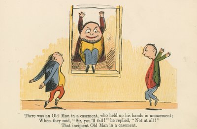 在弗兰德里克·沃恩公司（Frederick Warne and Co.，London，1875年出版）出版的“一本无意义的书”中，有一位老人在窗户中惊愕地举起双手。 作者 爱德华·李尔
