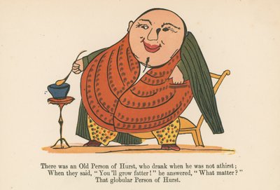 有一个赫斯特的老人，他不是第一次喝酒，来自伦敦弗雷德里克·沃恩公司出版的“无意义的书”，1875年 作者 爱德华·李尔