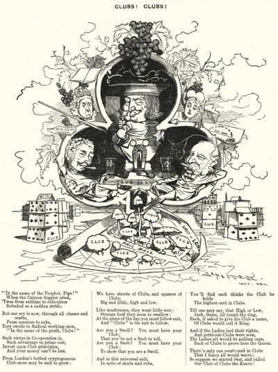打孔卡通：俱乐部！ 俱乐部！ - 伦敦众多的绅士俱乐部（版画） 作者 爱德华·林利（之后）桑伯恩
