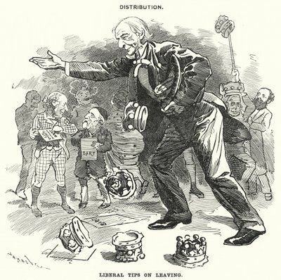 Punch cartoon: Distribution. Liberal Tips on Leaving (engraving) 作者 爱德华·林利（之后）桑伯恩