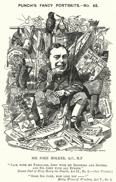 打孔卡通：英国律师和政治家约翰·霍尔克爵士（版画） 作者 爱德华·林利（之后）桑伯恩