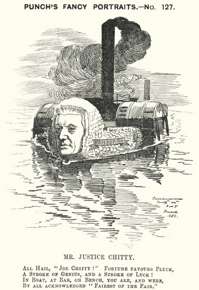 Punch cartoon: Sir Joseph William Chitty, English judge, Liberal politician and sportsman (engraving) 作者 爱德华·林利（之后）桑伯恩