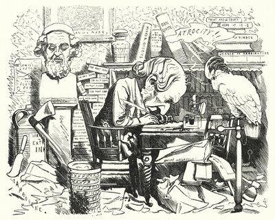 打孔卡通：作家在他的书房工作（雕刻） 作者 爱德华·林利（之后）桑伯恩