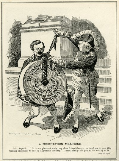 阿斯奎斯总理向英国财政大臣劳埃德·乔治（Lloyd George）赠送“老年退休金计划”（1908年） 作者 爱德华·林利·桑伯恩