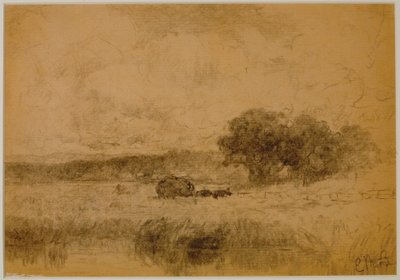 风景，树林（#13），约 1880 年（纸上石墨） 作者 爱德华·米切尔·班尼斯特