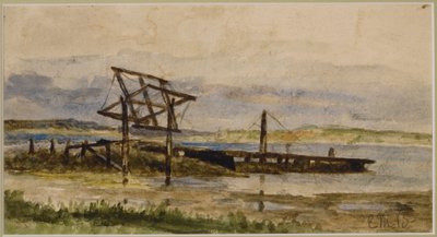 带码头、大海和海滩的景观（#18），c。 1880（纸本水彩） 作者 爱德华·米切尔·班尼斯特