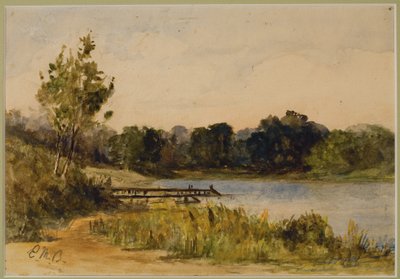 有码头和水的风景（37 号），约 1880 年（纸面水彩画） 作者 爱德华·米切尔·班尼斯特