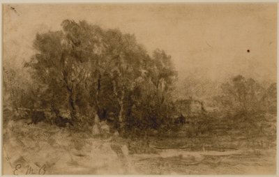 伍兹的风景，c。 1880年代（纸上石墨） 作者 爱德华·米切尔·班尼斯特