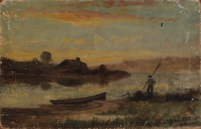 无题风景，停泊在岸边的船和行走的人，1896年。 作者 爱德华·米切尔·班尼斯特