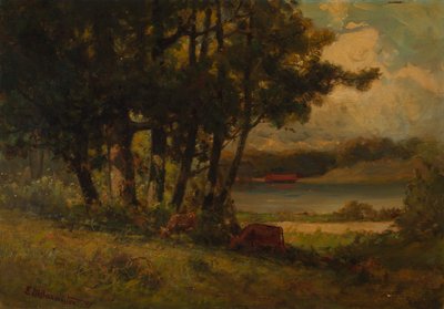 无题风景，牛在河边吃草，1891年。 作者 爱德华·米切尔·班尼斯特