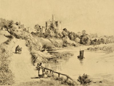 《The Coquet》：从通往安布尔的路上看到的沃克沃斯城堡，约 1880 年（蚀刻） 作者 爱德华·斯洛姆贝