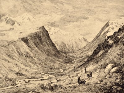 高地迪伊：Garchary 和 Larig Burns 的会面，c.1880（蚀刻） 作者 爱德华·斯洛姆贝