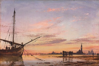 整个泻湖景观，威尼斯，日落，1850年 作者 爱德华·威廉·库克