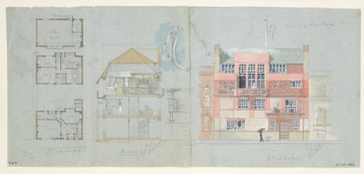 弗兰克·迈尔斯（1852-91），切尔西，Tite Street，1878-79（纸张上的铅笔）（参见176481-482,176484-485）的前立面和房屋和工作室的部分 作者 爱德华·威廉·戈德温