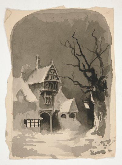 冬景：雪中小屋（正面）；各种人物研究（背面） 作者 埃德温奥斯汀修道院