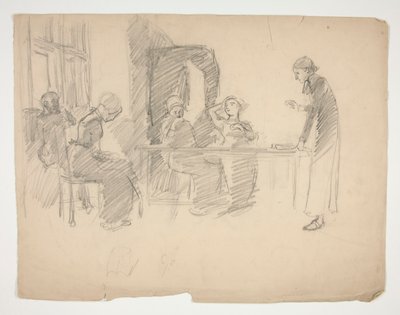 1884年《石地》的早期研究，带人物的室内设计 作者 埃德温奥斯汀修道院