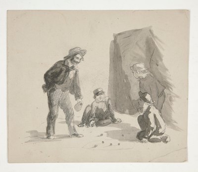 四个男孩在玩弹珠（正面）；室内画架前的男孩插图（背面），图名不详 作者 埃德温奥斯汀修道院