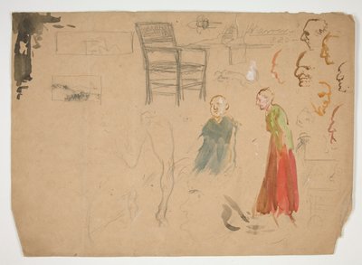 头部和人物研究以及椅子研究（正面）；书籍插图草图（背面） 作者 埃德温奥斯汀修道院