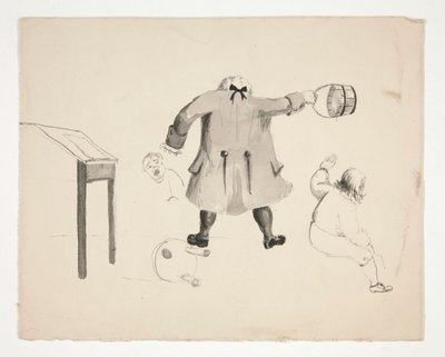 男子向两名男孩挥舞水桶（正面）；墙后两名男子（背面） 作者 埃德温奥斯汀修道院