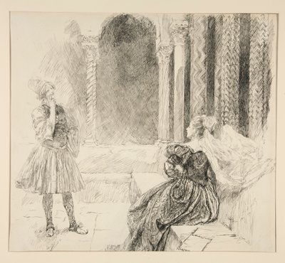 奥利维亚和维奥拉，《第十二夜》第一幕第五场插图 作者 Edwin Austin Abbey
