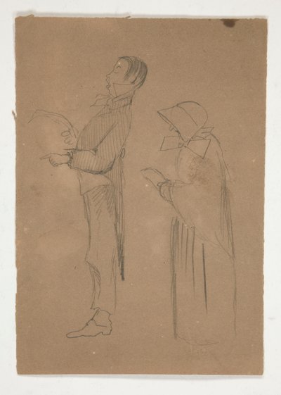 男人和老妇人的侧面研究（正面）；三幅头像素描和不明素描（背面） 作者 埃德温奥斯汀修道院