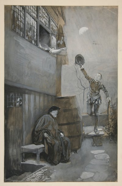 夜间约会》草图 - 3 个人物：两个男性，一个女性 作者 埃德温奥斯汀修道院