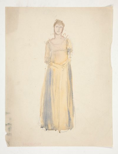 一个女人的素描（身着黄色衣服）--戏剧服装研究？ 作者 埃德温奥斯汀修道院