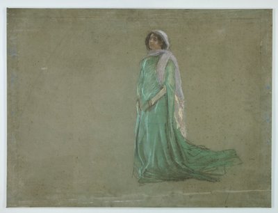 书房，身着绿色长裙的女性，粉色围巾 作者 埃德温奥斯汀修道院