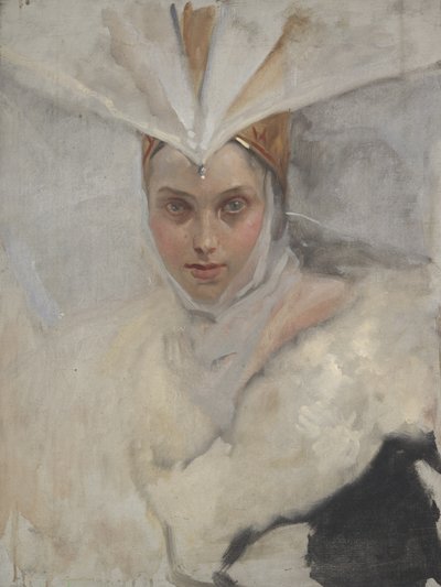 白鹭头饰和白色毛领的女人，1897年 作者 埃德温奥斯汀修道院