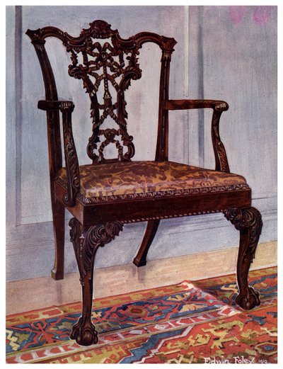 奇彭代尔风格的桃花心木扶手椅，1911-1912年。 作者 埃德温·佛利