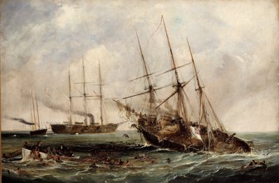1864年6月19日，由美国铁甲Kearsarge破坏同盟蒸汽船阿拉巴马州 作者 埃德温·海斯（Edwin Hayes）