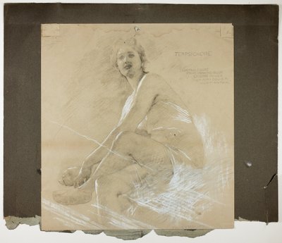 Terpsichore（右侧）和跳舞的女性（左侧），绘画室天花板壁画研究，科利斯-P-亨廷顿住宅，现耶鲁大学艺术画廊 作者 埃德温·霍兰·布拉德菲尔德