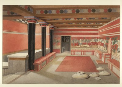 克诺索斯米诺斯王宫王座厅重塑绘画 作者 埃德温·兰伯特