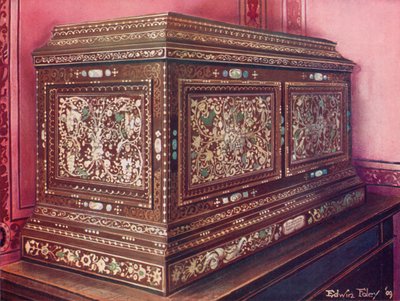 核桃木镶嵌宝石棺材。拼接正面，侧面和顶部 作者 Edwin John Foley