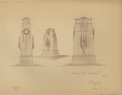Sketch No 1 for the Cenotaph, Whitehall, Westminster, London (colour litho) 作者 埃德温·兰瑟