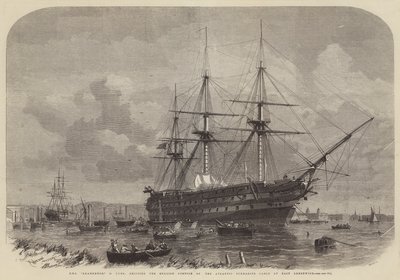HMS Agamemnon，91枪，在东格林威治运送大西洋海底电缆的英文部分 作者 埃德温·威登