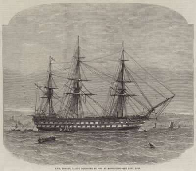 HMS Bombay，最近被蒙得维的亚的Fire摧毁 作者 Edwin Weedon